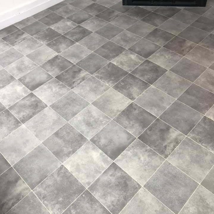 New stone effect lino squares in kitchen